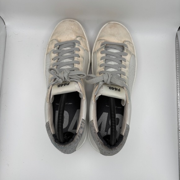 P448 White Gray Suede Leather Perforated Lace Up Sneakers Women's Size EU 39 - Picture 7 of 8